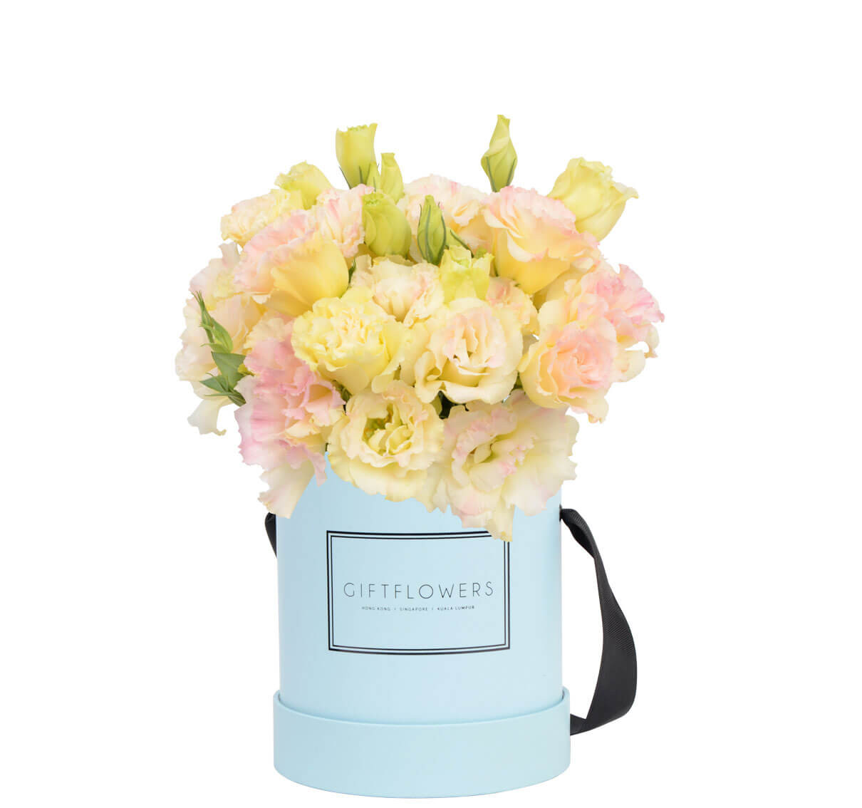 champagne_eustoma_blue_round_flower_box